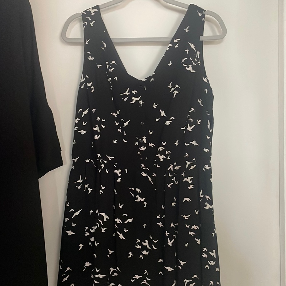 Black sundress with white birds.